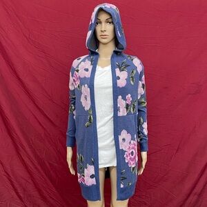Super soft floral hooded open cardigan size small